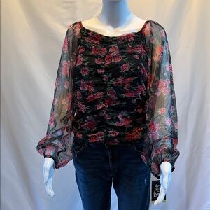 Target/Art Class - Girls Black Floral Blouse with Sheer Sleeves - Size XXL